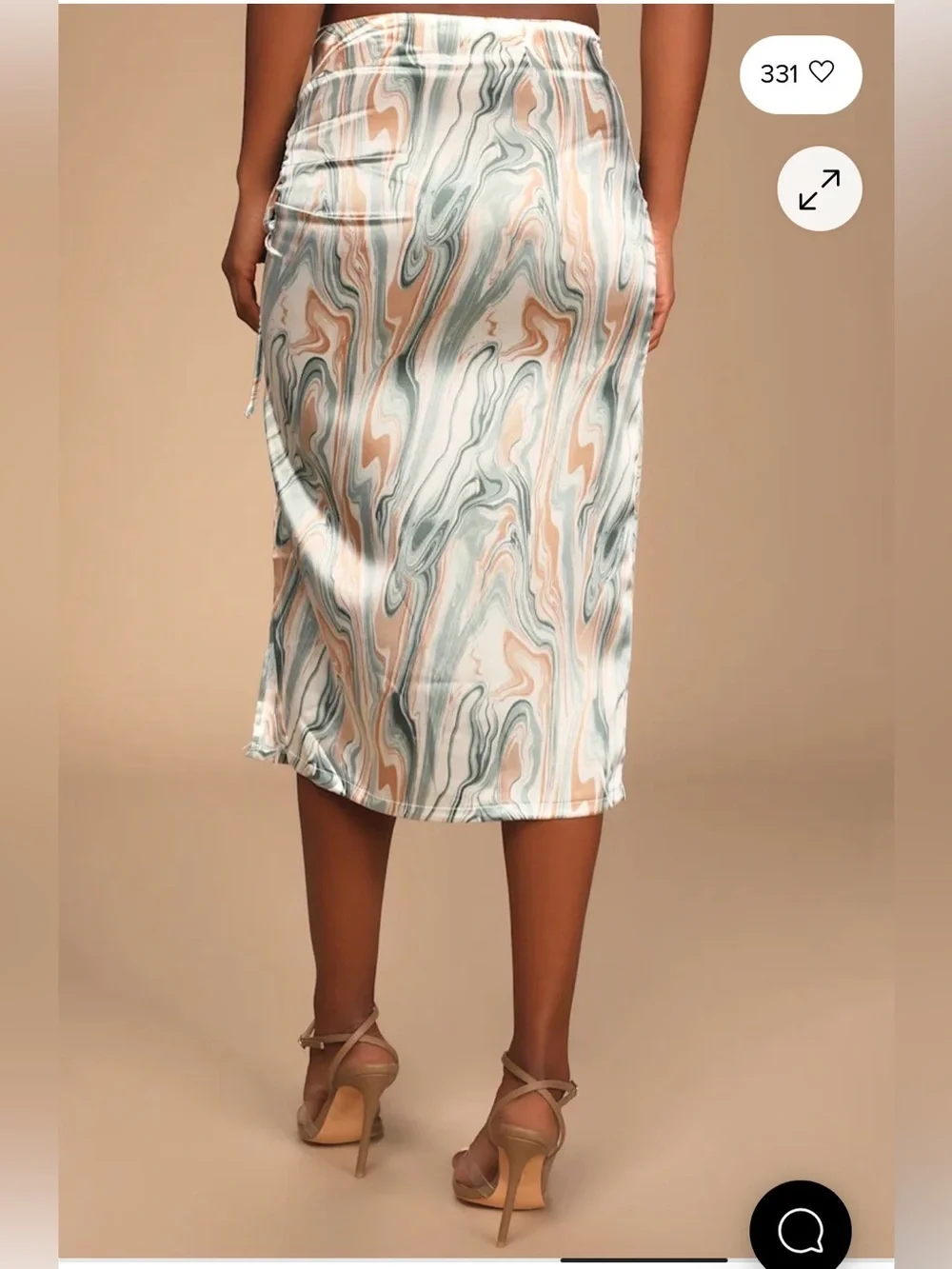 Women’s 4TH & Reckless Jenson Multi Colored Marbled Satin Ruched Midi Skirt